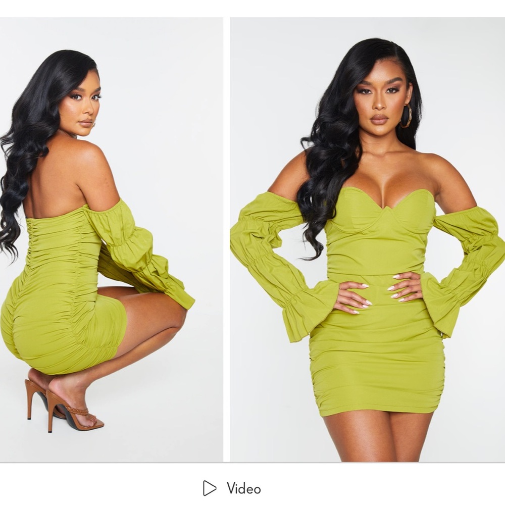 Prettylittlething Olive Woven Ruched Dress